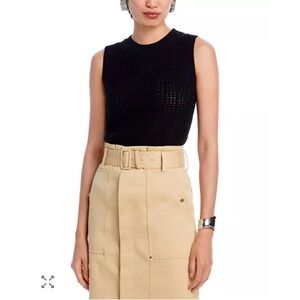 C by Bloomingdale’s Cashmere Crochet Crewneck Sweater Vest BLACK LARGE